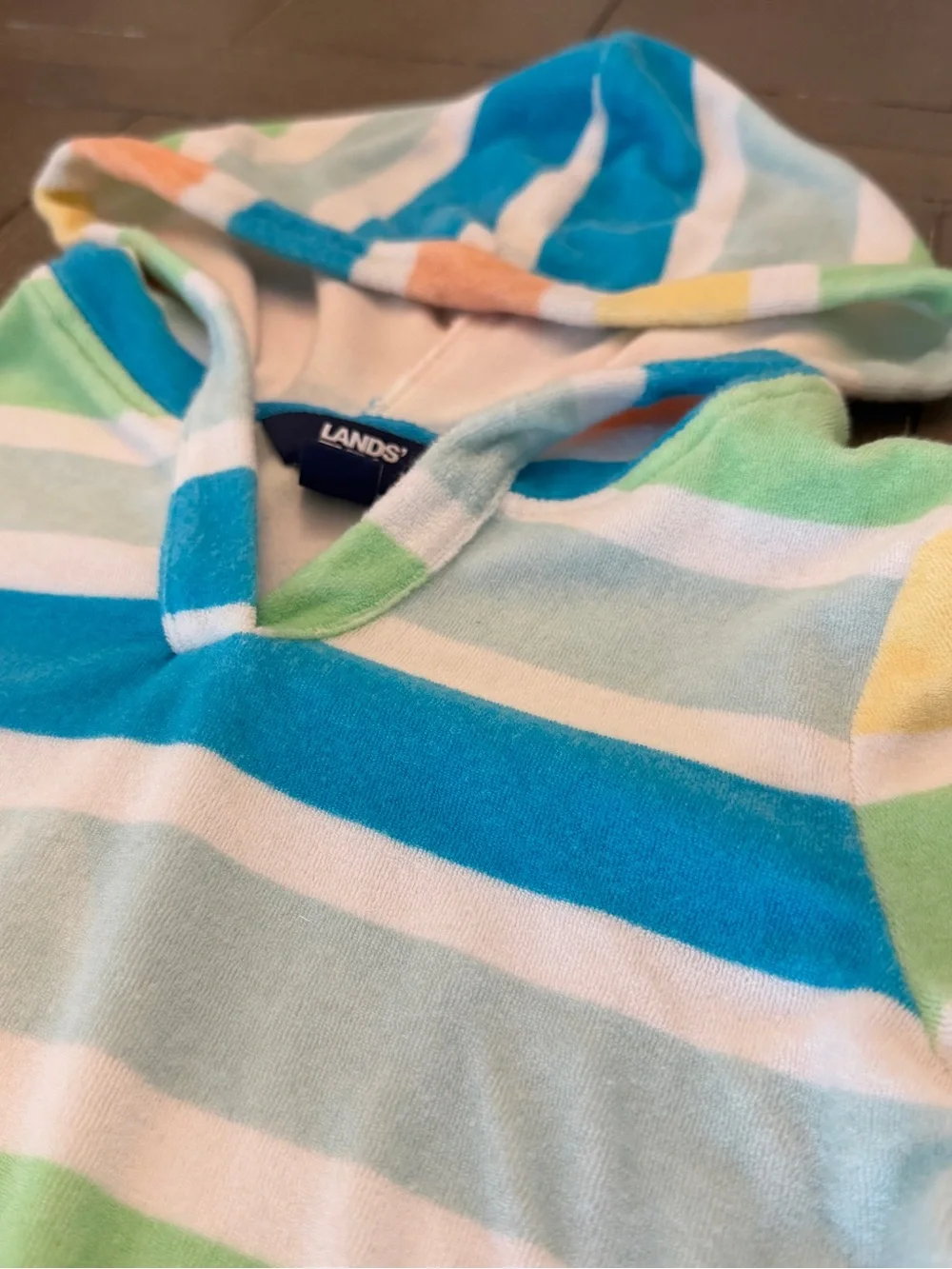 Lands’ End Girls’ Terrycloth Pastel Stripe Swim/Beach Cover-Up • Size 8 (M)
